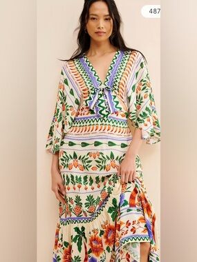 Farm Rio V-Neck Kaftan Maxi Dress